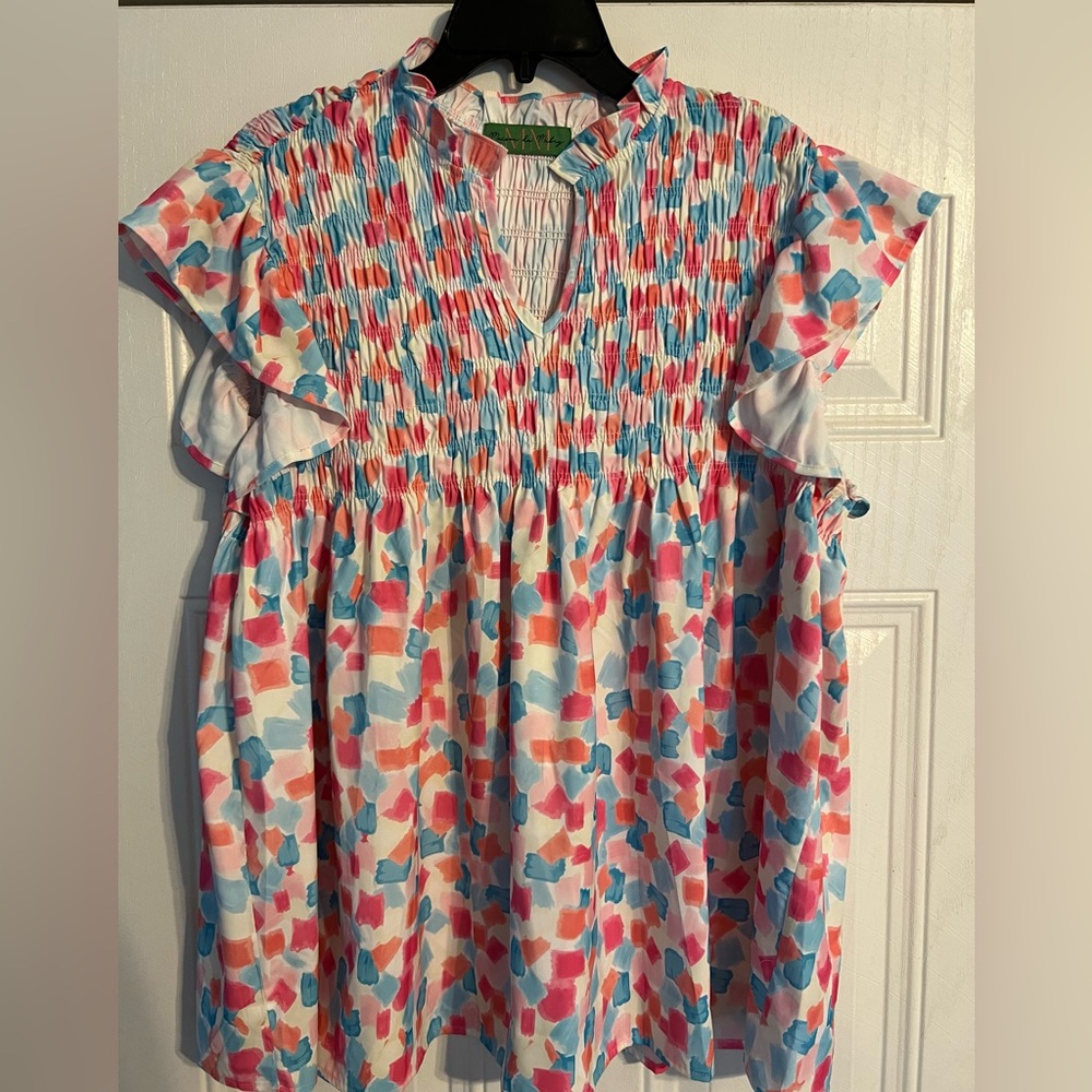 Colorful Smocked Blouse